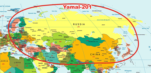 Yamal-201. Территория вещания телеканала «Союз»